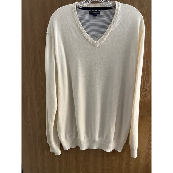 Club Room V-Neck Pullover Sweater | Men's L Merino Wool Blend | Cream - Picture 1 of 6